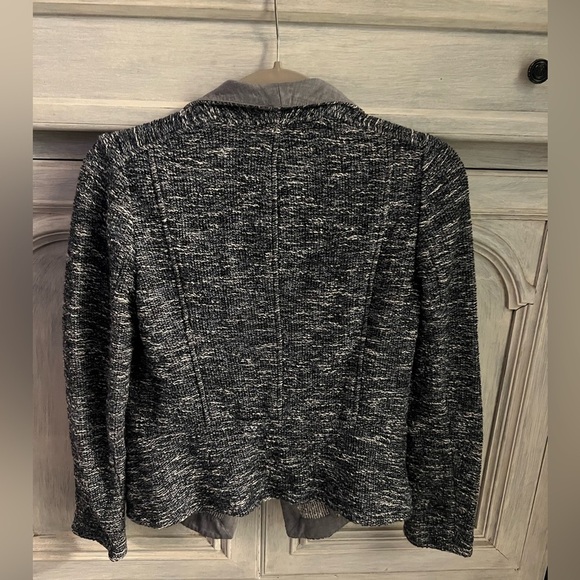 Vince Tweed Open Front Heather Knit Blue Blazer Chambray Trim Career - Picture 6 of 7